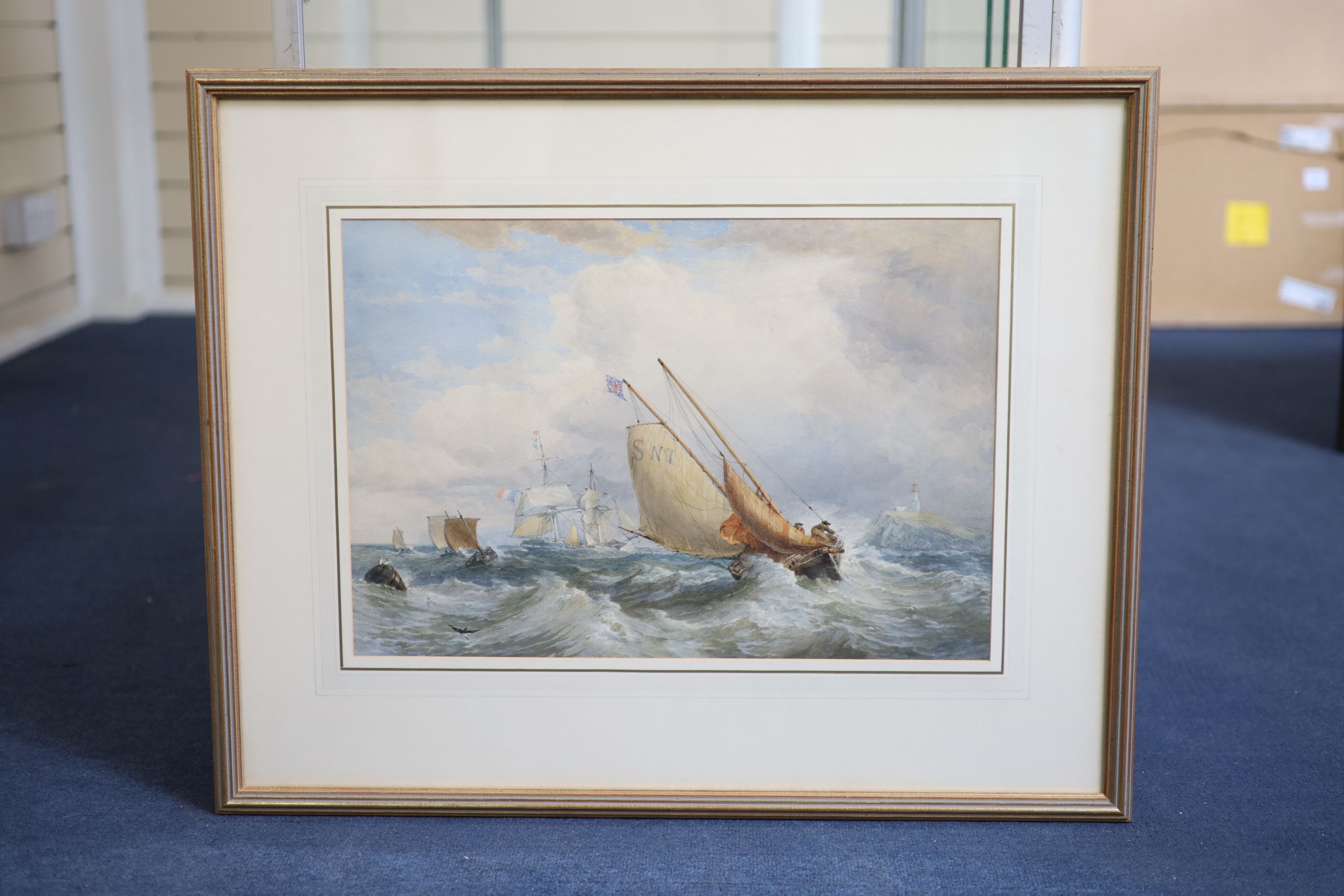 Edward Duncan (1803-1882), Swansea pilot boat shortening sail, Watercolour, 33 x 49cm.